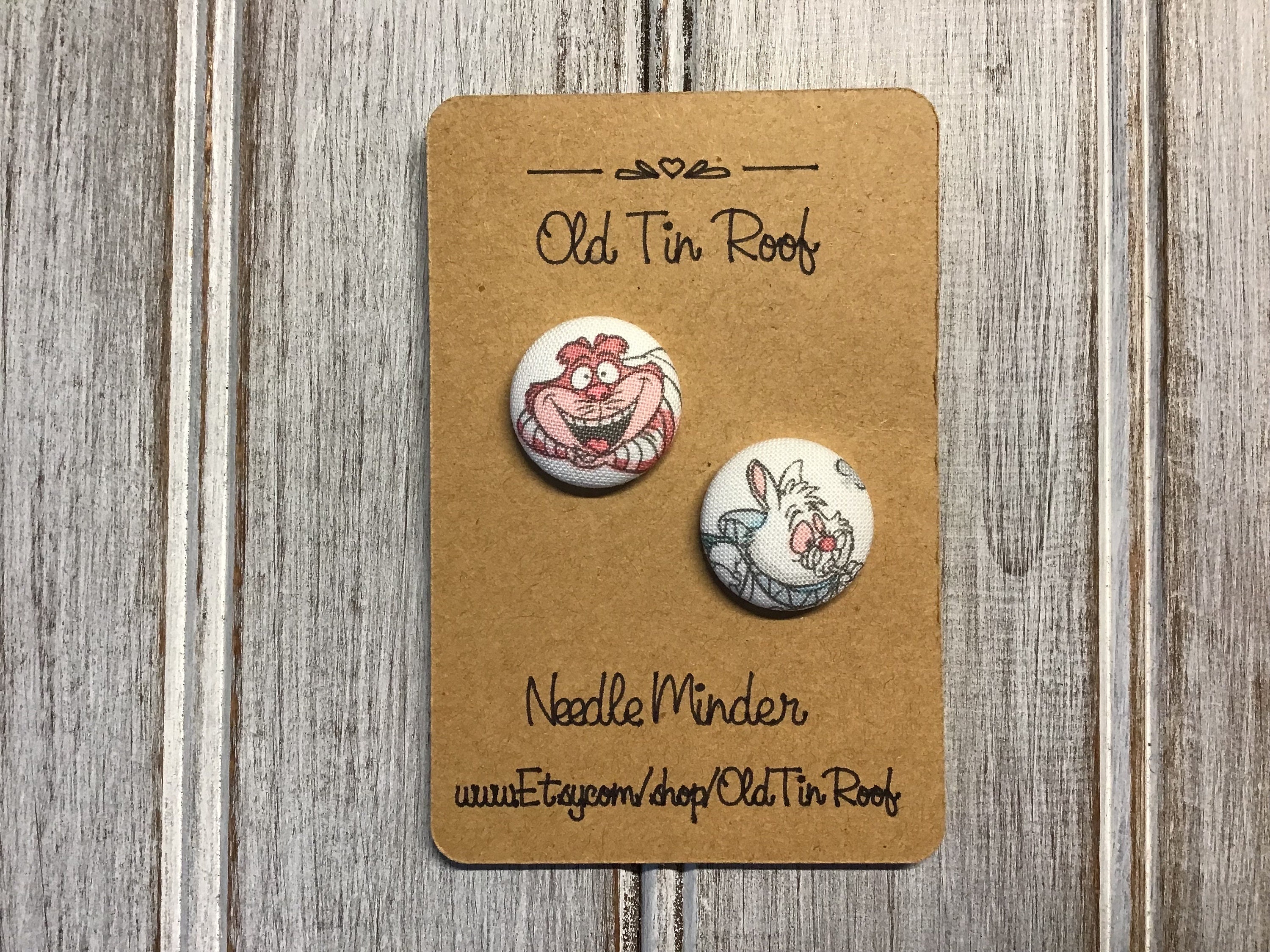 Cheshire Cat & White Rabbit 7/8 Fabric Needle Minders Magnetic