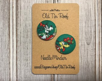 Holiday Dogs 1-1/8” Fabric Needle Minders - Magnetic - Cross Stitch,  Needlework, Quilting, Embroidery, Sewing - Nanny Minder WIP