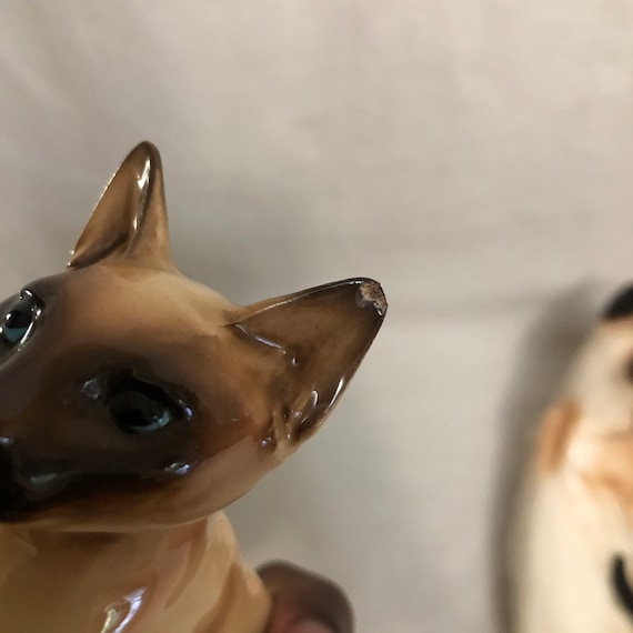 Vintage Japanese Porcelain Siamese Cat Figurines, Chocolate Seal