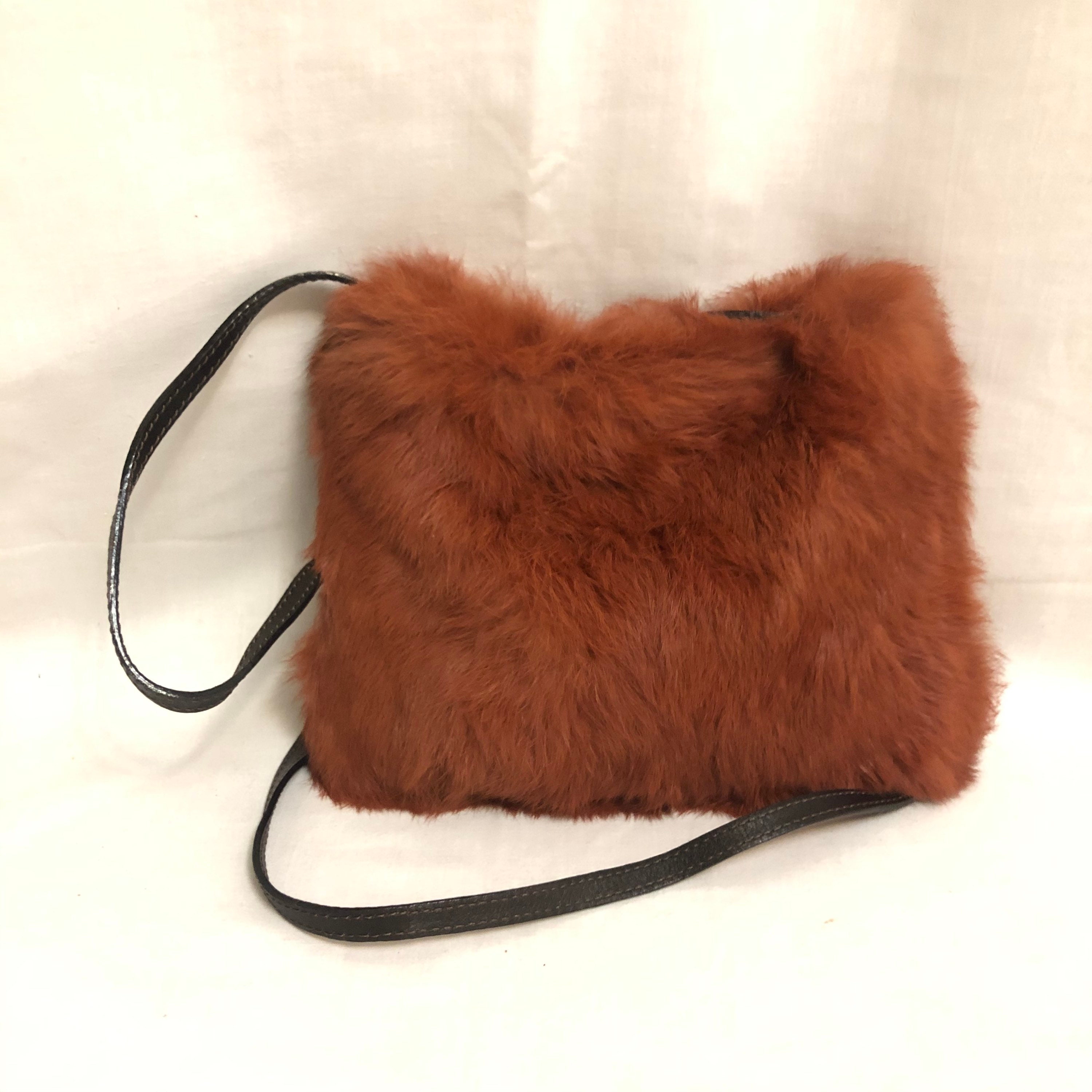 Maurizio Taiuti Burnt Orange Fur Crossbody Bag With a Leather