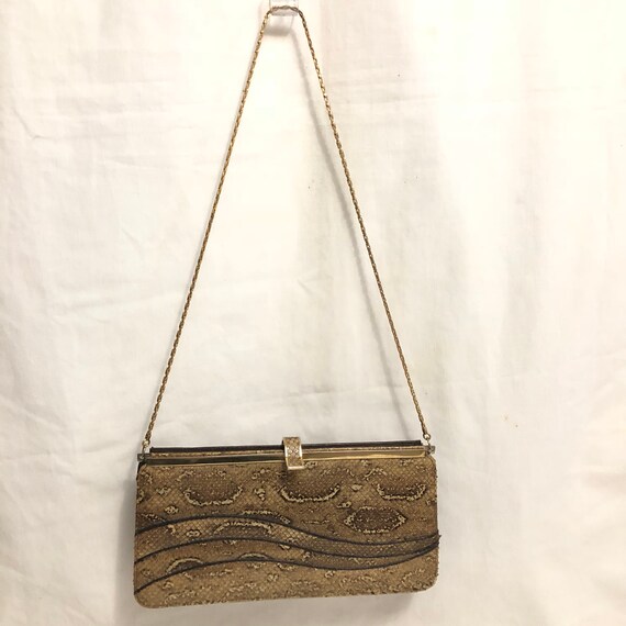 Natural Python Clutch with Gold Chain, Beige Snak… - image 7