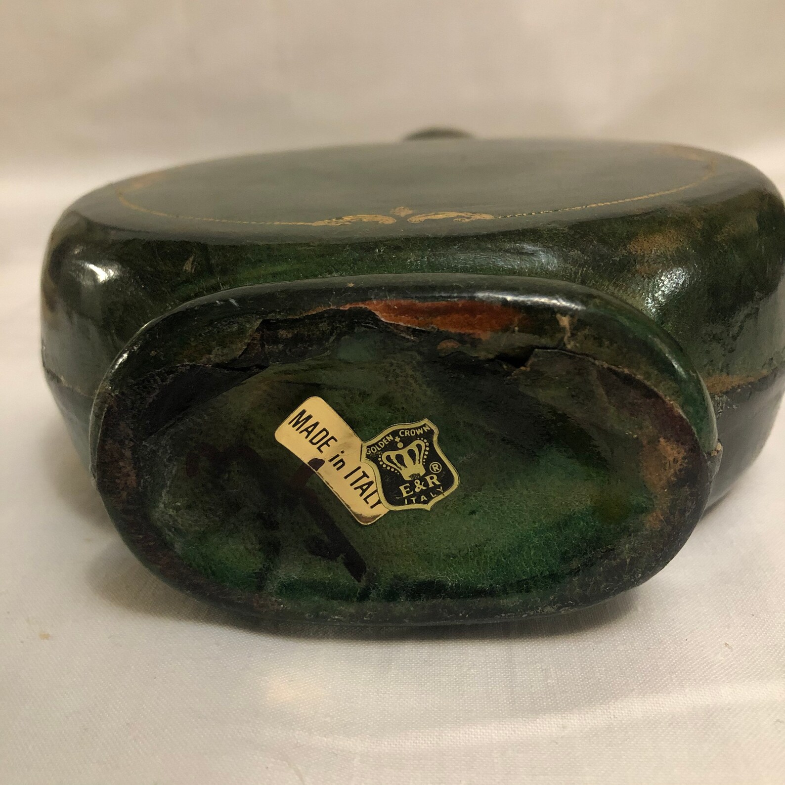 Golden Crown E&R Italy Green Leather Wrapped Glass Decanter Etsy