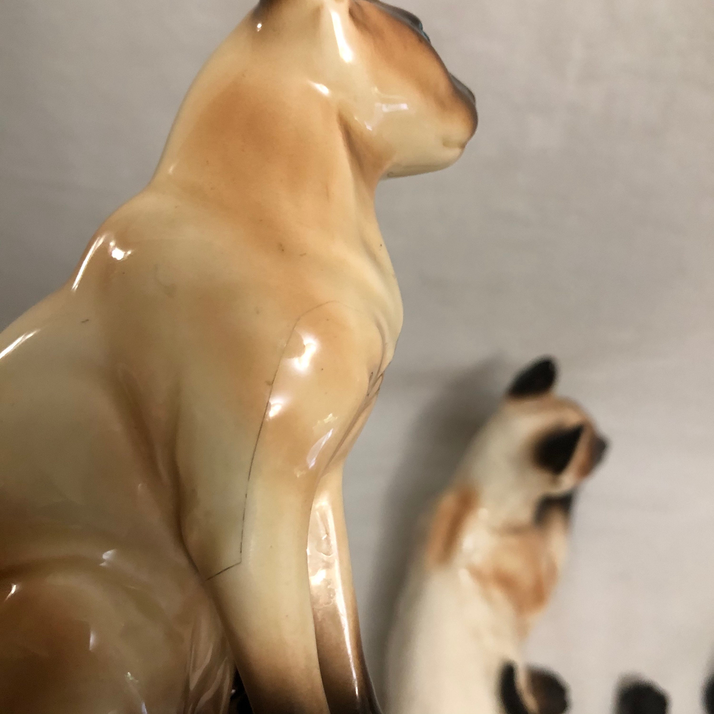 Vintage Japanese Porcelain Siamese Cat Figurines, Chocolate Seal