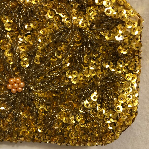 Vintage Gold Beaded & Sequin Formal Kiss Lock Top… - image 4