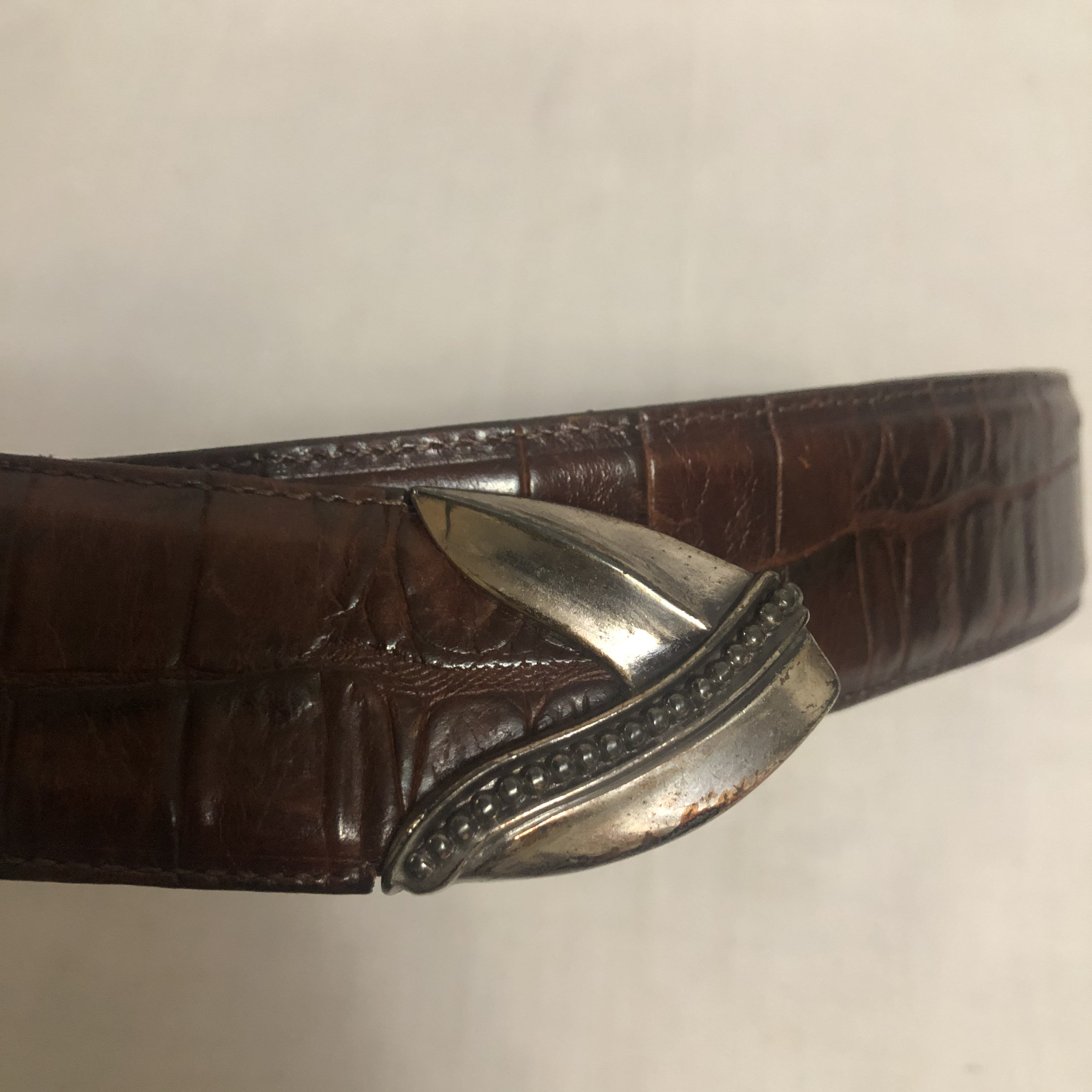 Vintage Y2K Brighton Brown Mock Croc Leather Western Buckle Belt Large Vintage Brighton Brown Crocodile Leather Belt With Silver  main image 4