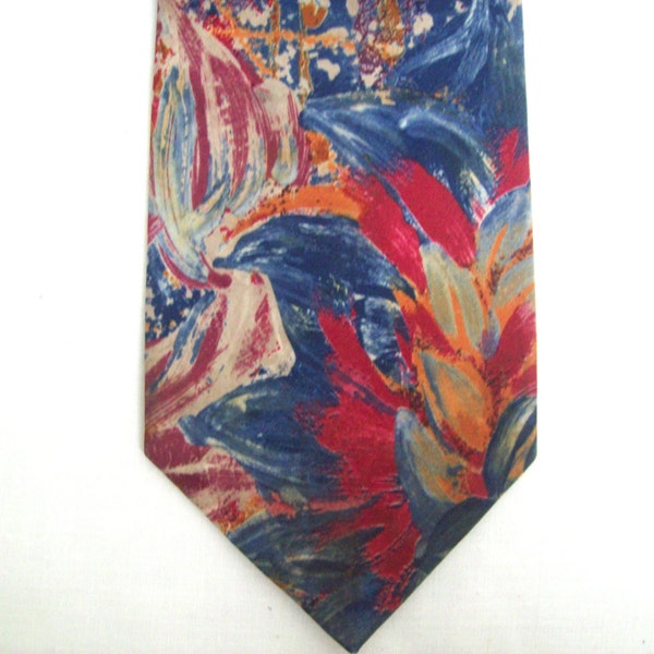 Vintage Multicolor Italian Silk Tie with Paint Brush Details / Avant - Garde Mens Silk Necktie Made in Italy