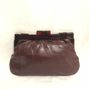 Vintage Burgundy Leather Clutch with Resin Clasp