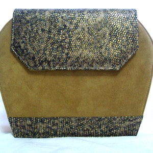 Vintage Norma B Brown Leather and Felt Shoulder Bag / Crossbody Made in Spain / Gold and Brown Embossed Snakeskin Leather Shoulder Bag