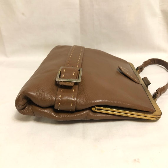 Vintage Brown Leather Top Handle Bag with Gold Fr… - image 4