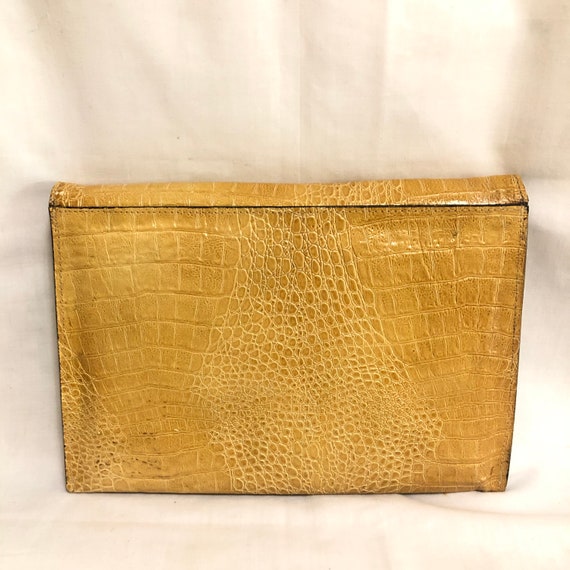 Vintage Yellow Beige Embossed Crocodile Leather E… - image 3