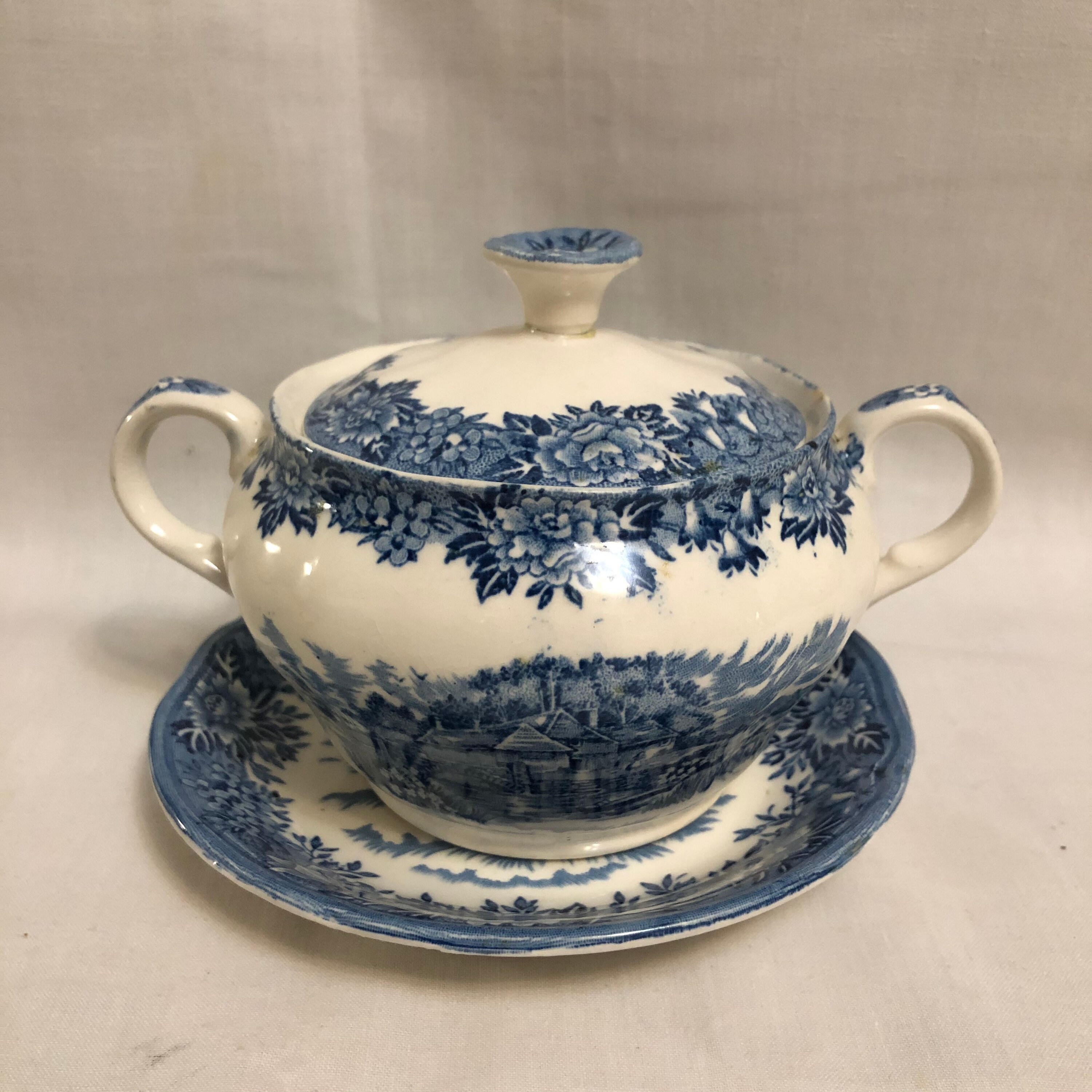 英国製   BOKHARA  ボウル & ソーサー 3セット Vintage English Village by Salem China Olde Staffordshire Sugar