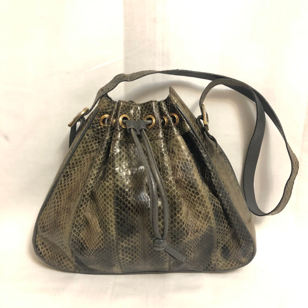 Leather orange and Brown snake skin print  Xlarge bucket bag sling back tan trap Leather orange and Brown snake skin print Xlarge bucket bag  main image 2
