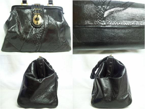 Vintage Glamour Bags Genuine Black Python Snakesk… - image 4