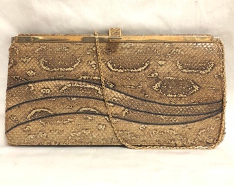 Natural Python Clutch with Gold Chain, Beige Snakeskin Purse, Genuine Python Bag, Brown Python Purse, Double Sided Bag, Leather Handbag