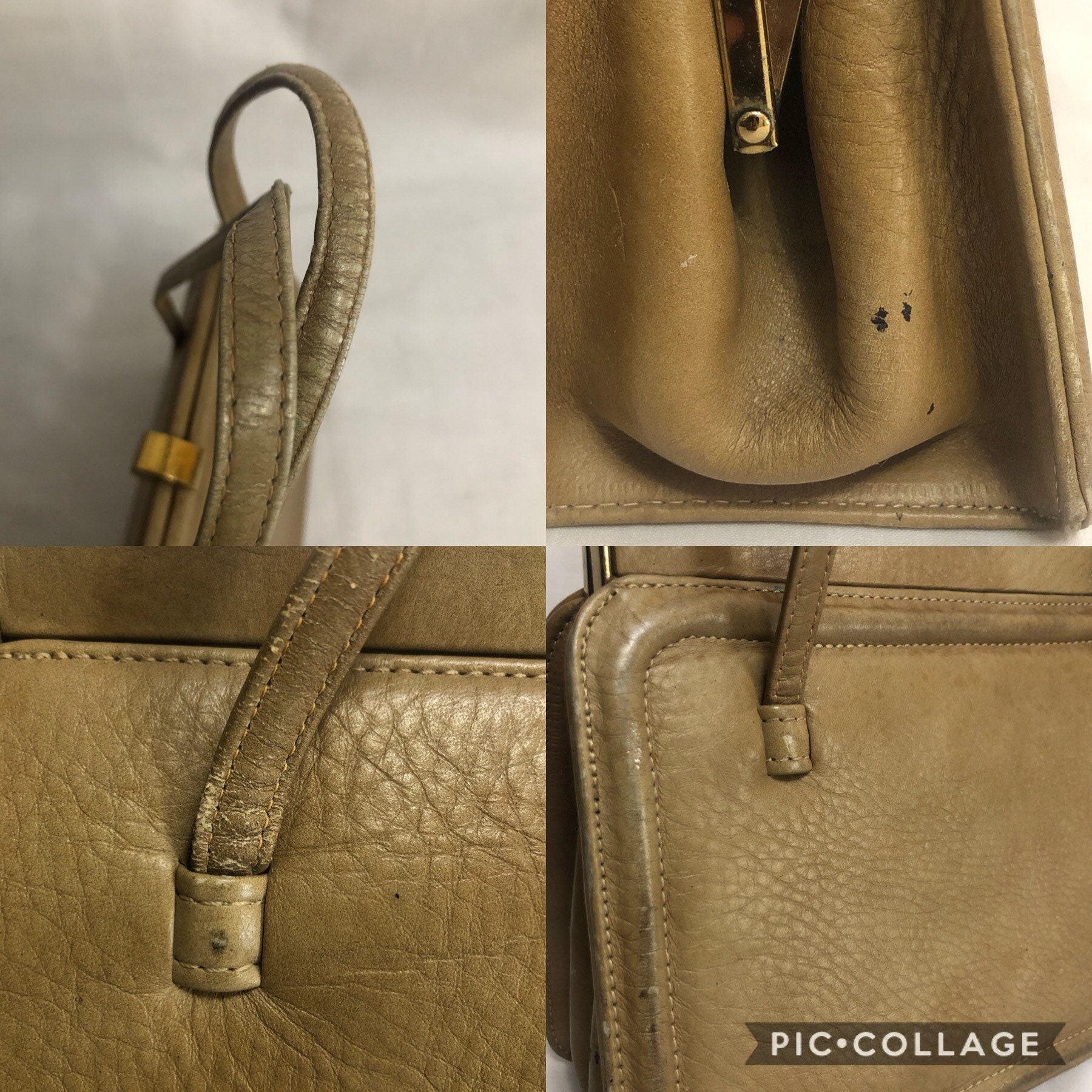 Zenith Taupe Grained Leather Handbag, Beige Distressed  display picture 2