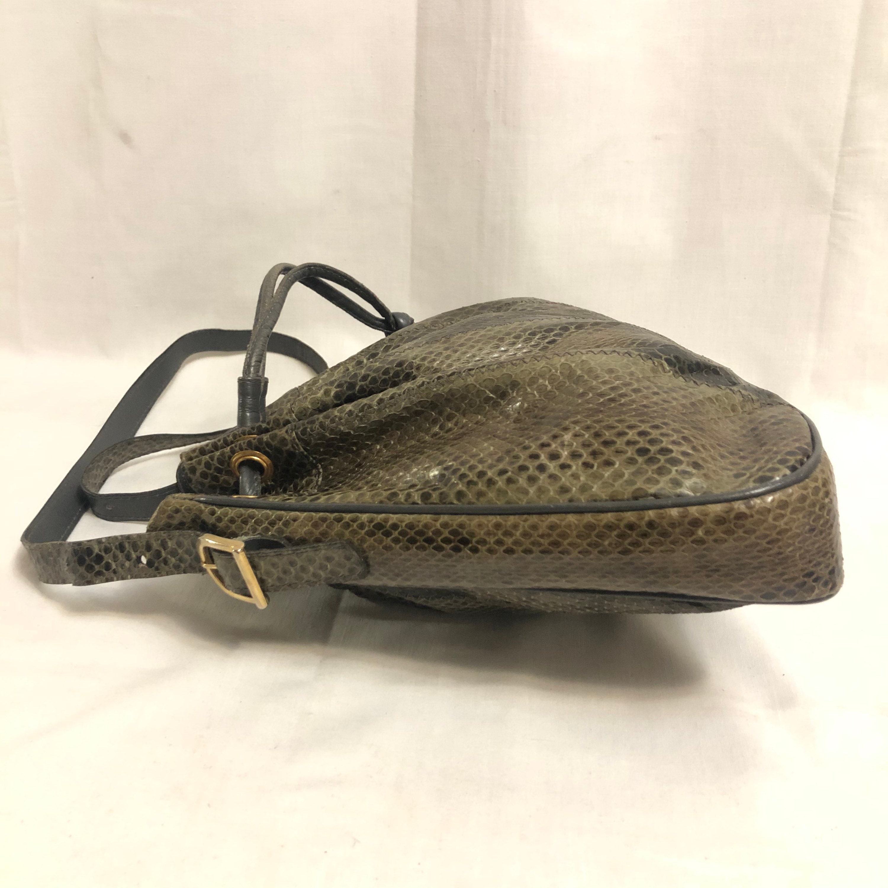 Leather orange and Brown snake skin print  Xlarge bucket bag sling back tan trap Vintage 70s Early 80s Python Style Snake Skin Purse Super  main image 3