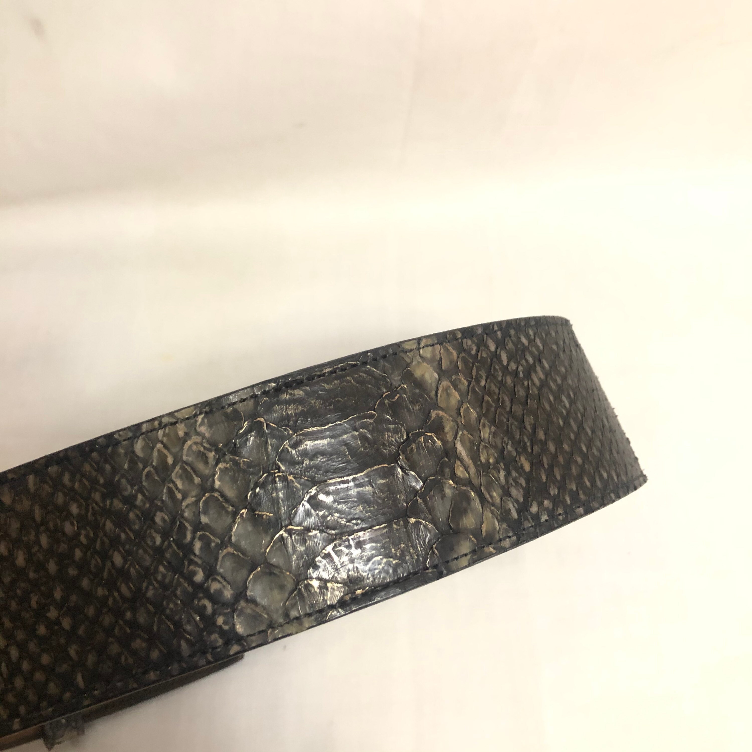 Black Genuine Python Leather Belt Size 27 Grey Snakeskin 