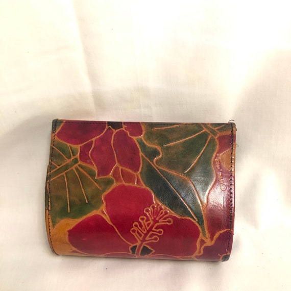 Vintage Red & Orange Leather Floral Crossbody Bag… - image 2