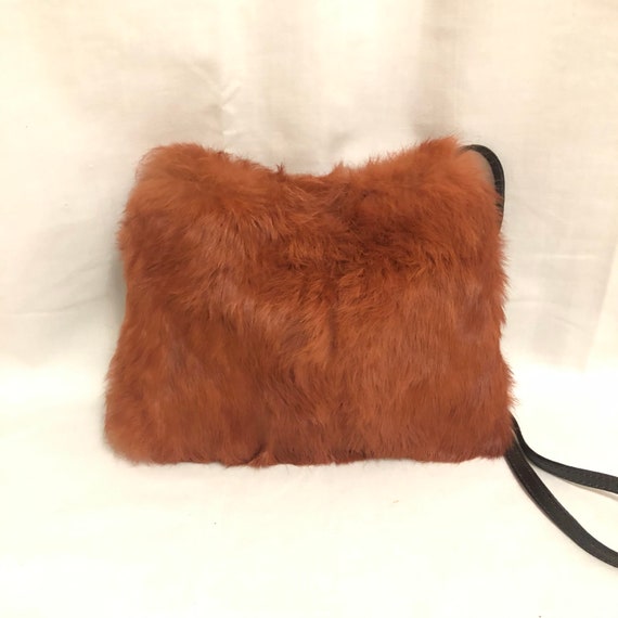 Maurizio Taiuti Burnt Orange Fur Crossbody Bag With a Leather