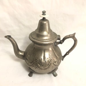 Antique Ornate Metal Teapot with Floral Details | Vintage Silver Teapot | Silver Kettle | Sterling Silver Lamp | Antique Silver Decor