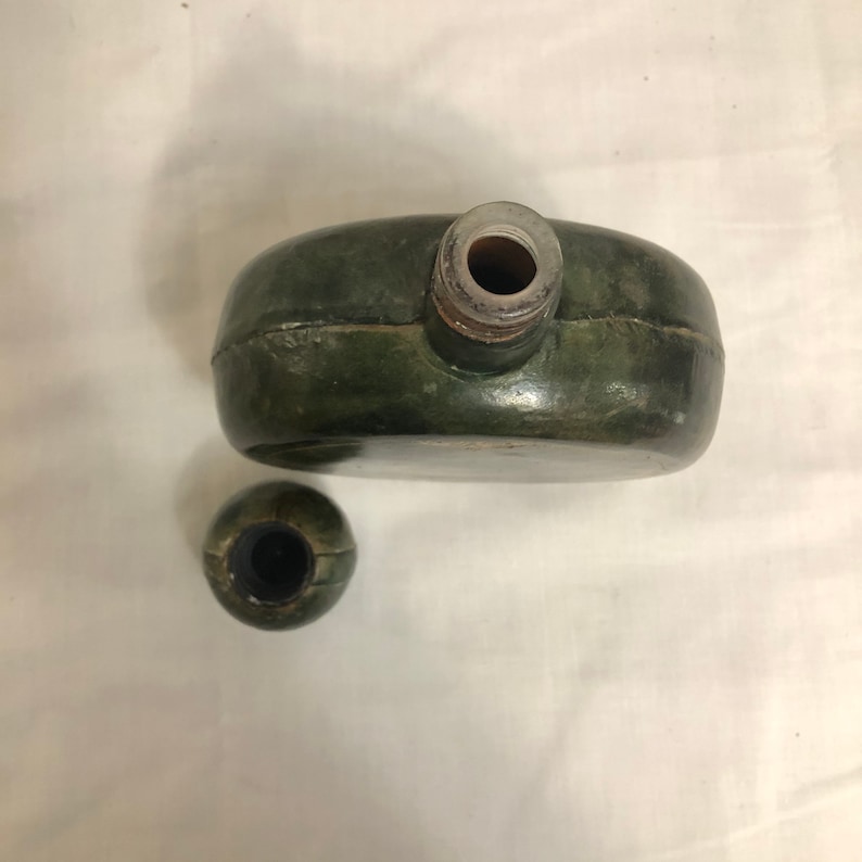 Golden Crown E&R Italy Green Leather Wrapped Glass Decanter Etsy