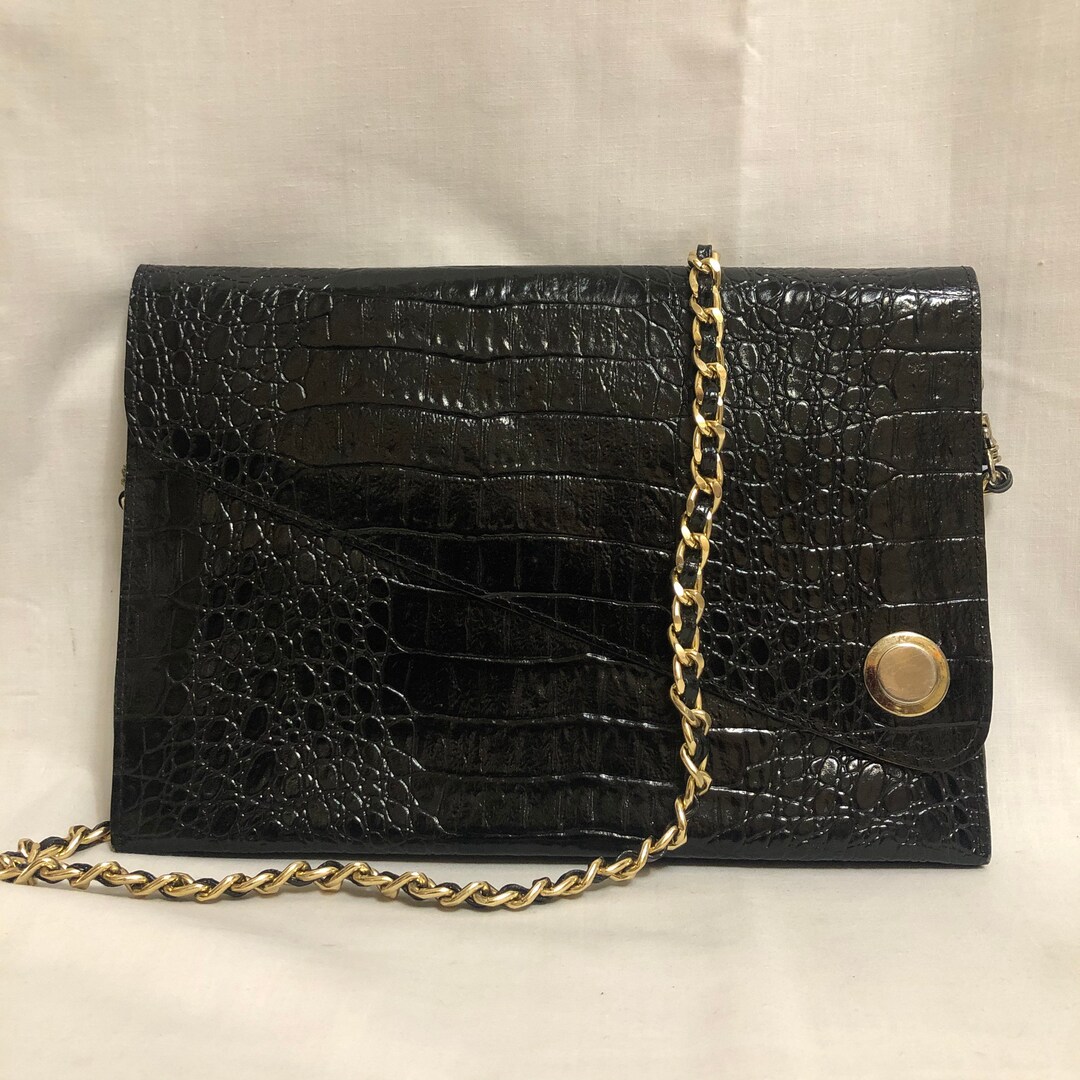 Vintage Black Crocodile Shoulder Bag Crocodile Print Envelope Etsy