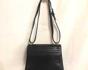 MAX MARA Vintage Black Quilted Leather Shoulder Bag, Minimalist Designer Handbag, Black Mini Purse, Black Crossbody Bag, Small Top Handle