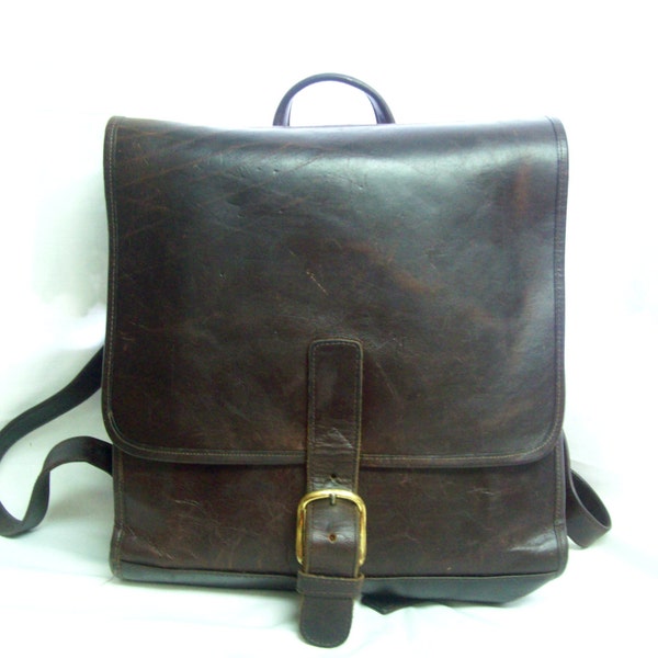 Vintage Thick Brown Leather Unisex Backpack / Genuine Chocolate Brown Leather Handmade Buckled Rucksack Backpack