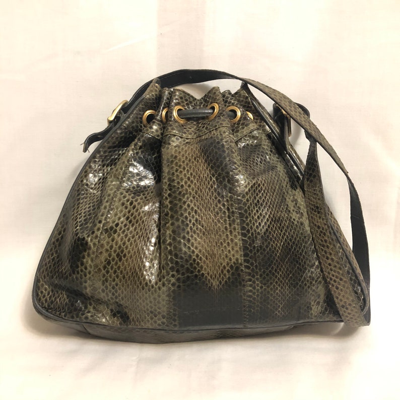 Vintage Brown & Black Snakeskin Drawstring Bucket Bag | Etsy
