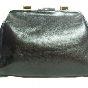 Vintage Glamour Bags Genuine Black Python Snakeskin and Black Leather Handbag w/ Braided Leather Handle Gold Hardware and Black Rhinestone image 2