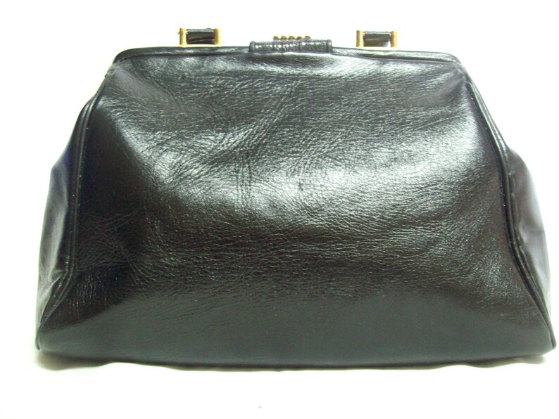 Vintage Glamour Bags Genuine Black Python Snakeskin and Black Leather Handbag w/ Braided Leather Handle Gold Hardware and Black Rhinestone image 2