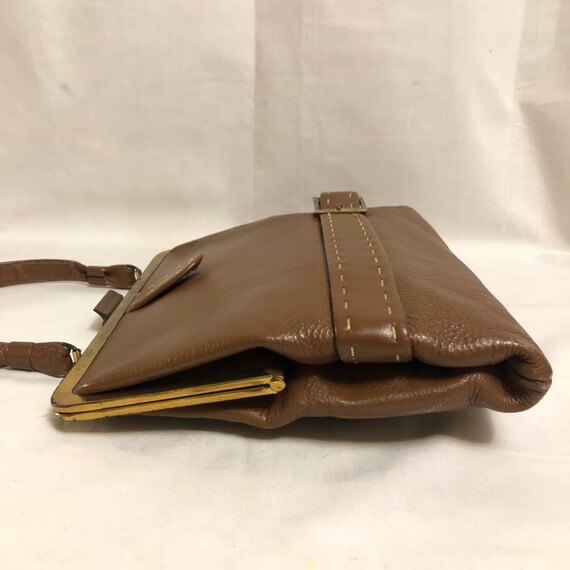 Vintage Brown Leather Top Handle Bag with Gold Fr… - image 3