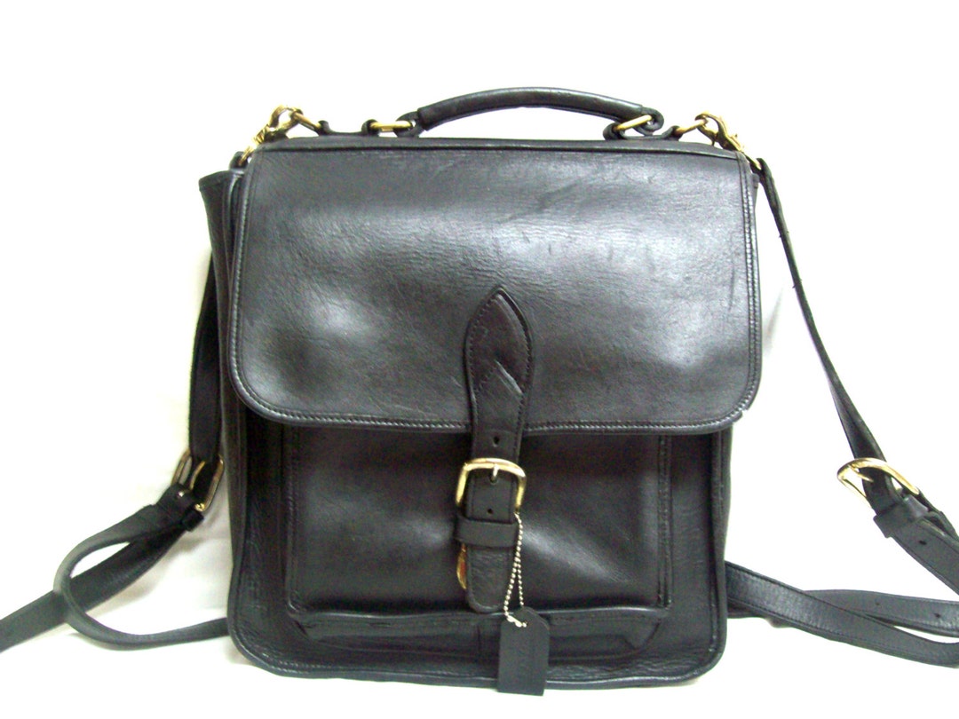 Vintage Thick Black Leather Unisex Backpack / Genuine Black  display picture 3