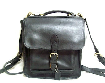 Vintage Thick Black Leather Unisex Backpack / Genuine Black Leather Handmade Buckled Rucksack / Two In One Leather Backpack & Briefcase