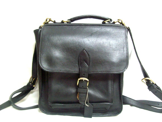 Vintage Thick Black Leather Unisex Backpack / Genuine Black 