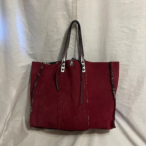 Rossella D Reversible Tote in Burgundy Suede & Shearling, 2000s Style Handbag, Italian Leather Tote, Gray Fur Purse