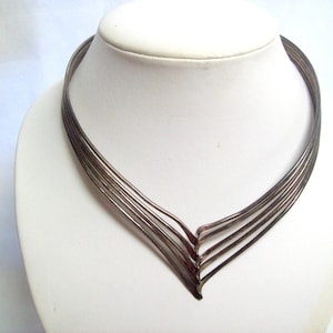 Sterling Silver 5-Strand &quot;V&quot; Neck Cuff / Twisted Silver V Neck Choker / Avant Garde Silver Statement Necklace Choker / High Fashion Jewelry