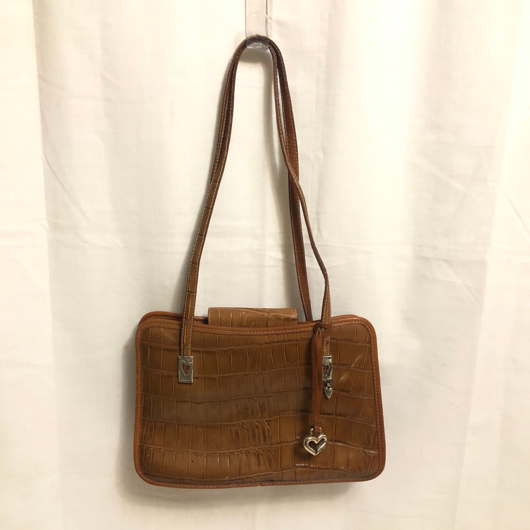 Brighton Brown Faux Crocodile Leather Shoulder Bag Purse Silver