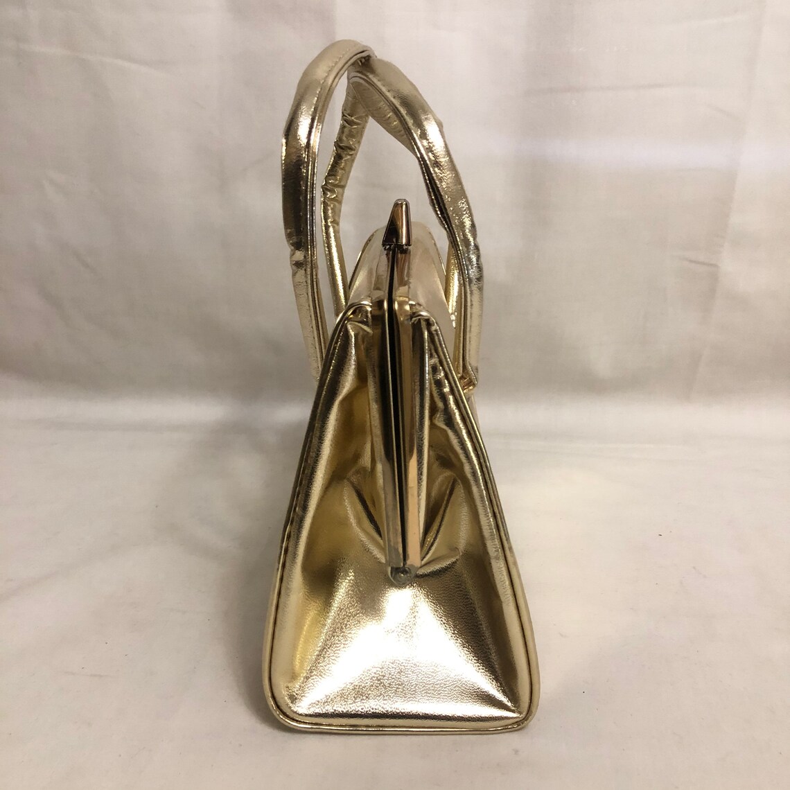 Vintage Gold Metallic Leather Top Handle Bag Mid Century Etsy