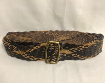 Vintage Brown Southwestern Style Tooled Woven Leather Belt  display picture 2