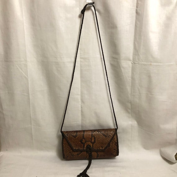 Vintage Brown Genuine Python Crossbody Bag, Dark … - image 2