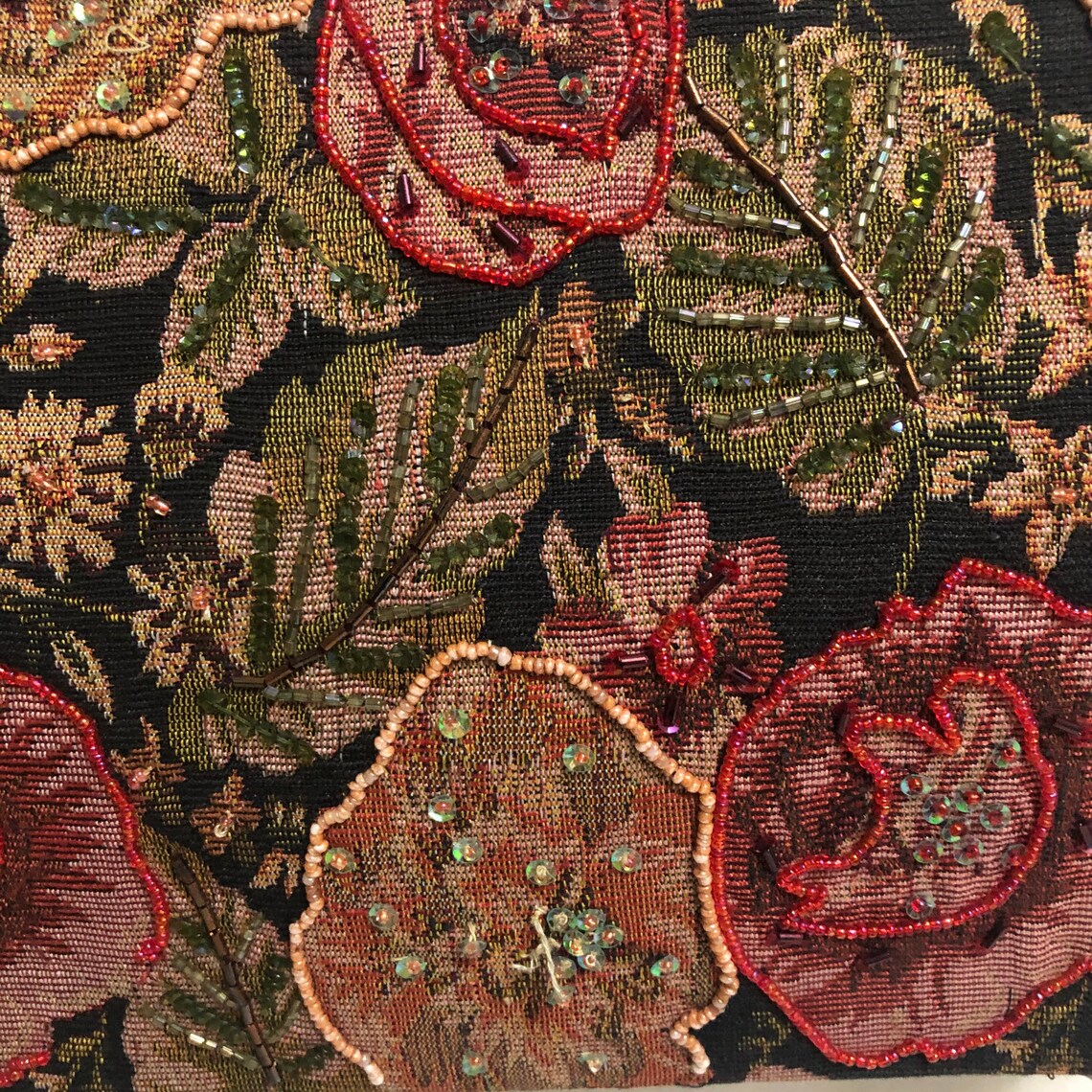 Vintage Black Rose Floral Beaded Tapestry Shoulder Bag with | Etsy