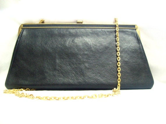 Navy Blue Leather Clutch / Dusty Midnight Blue Le… - image 1