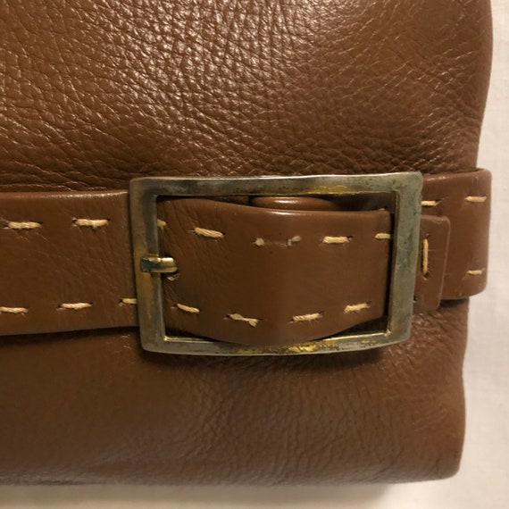 Vintage Brown Leather Top Handle Bag with Gold Fr… - image 6