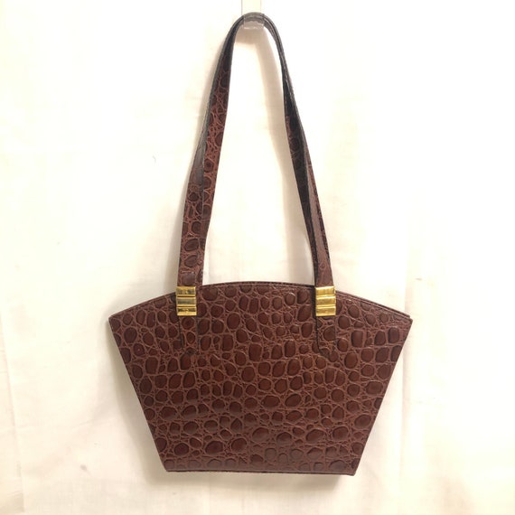 Vintage Brown Embossed Crocodile Leather Shoulder