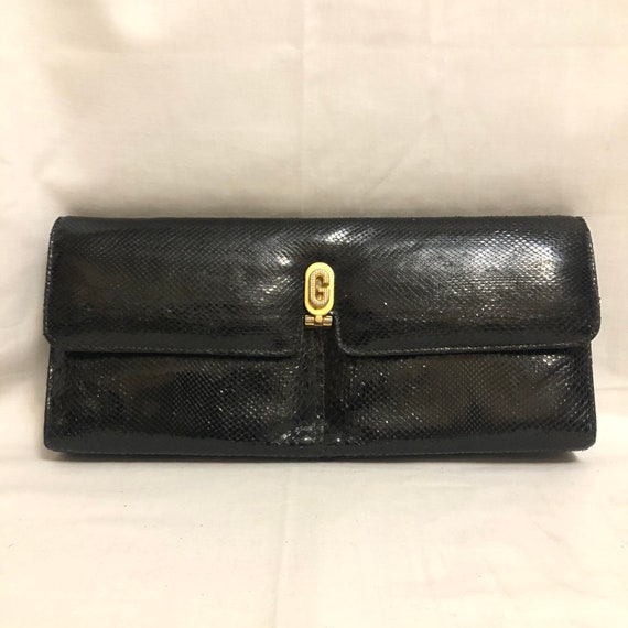 Vintage Black Snakeskin Baguette Bag | Black Pyth… - image 1
