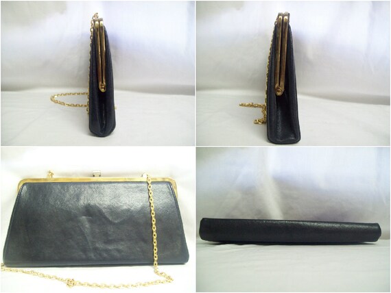 Navy Blue Leather Clutch / Dusty Midnight Blue Le… - image 2