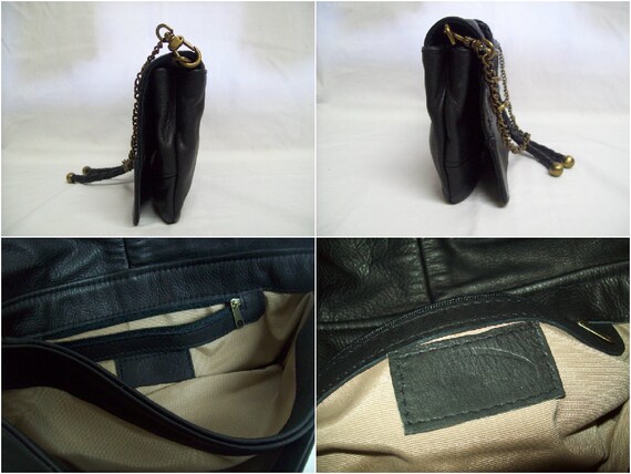 Black Ruched Leather Shoulder Bag / Designer Blac… - image 4