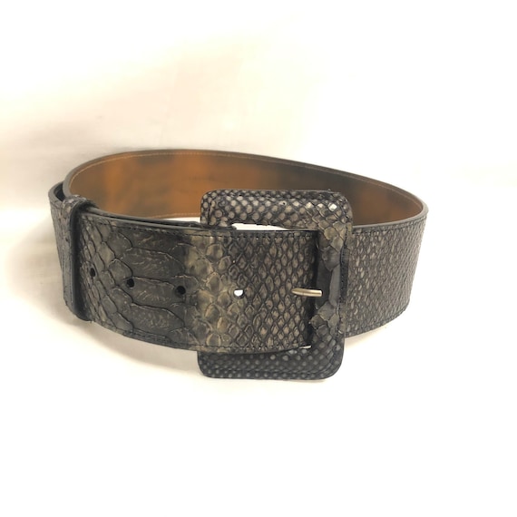 Black Genuine Python Leather Belt Size 27 Grey Snakeskin Designer
