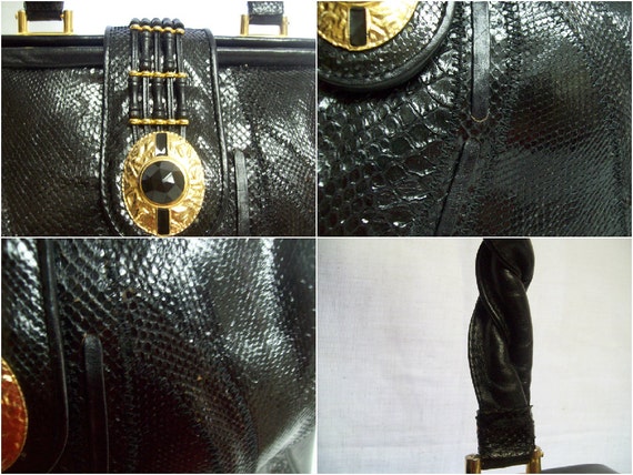 Vintage Glamour Bags Genuine Black Python Snakesk… - image 5